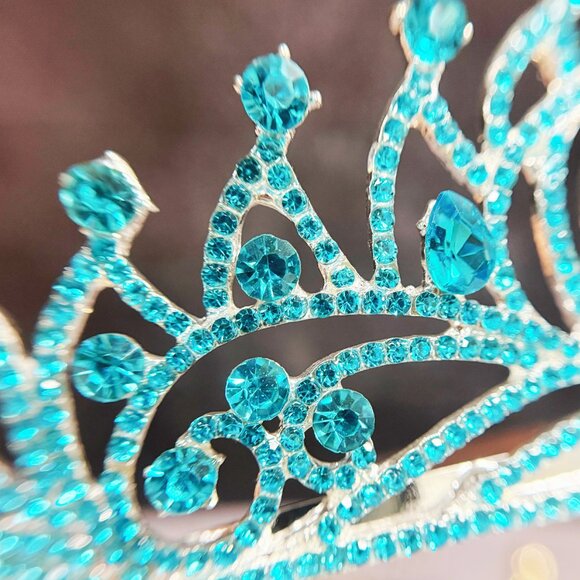Ocean Blue Tiara, Tiara with Comb, Princess Tiara, Silver Cosplay Headband - Picture 6 of 8